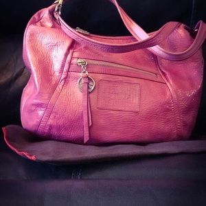 COACH POPPY PINK PATENT LEATHER HOBO SHOULDER BAG